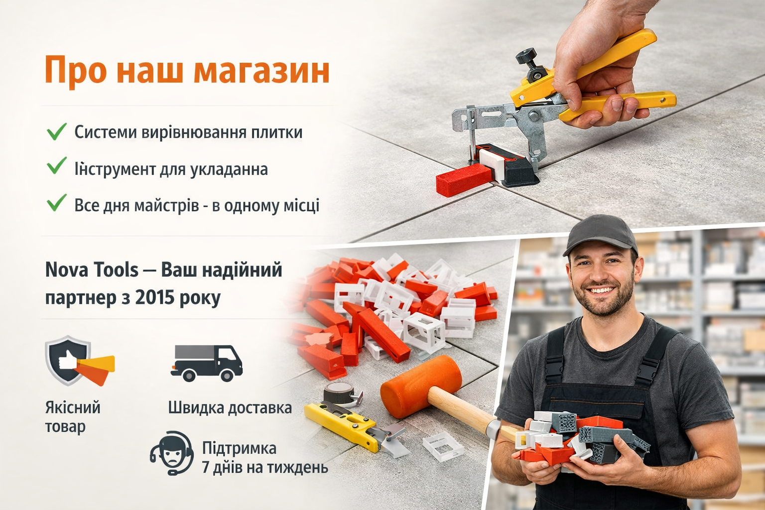 Nova Tools – системи вирівнювання плитки та інструмент для укладання